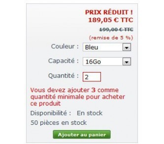 Minimum de commande par déclinaison