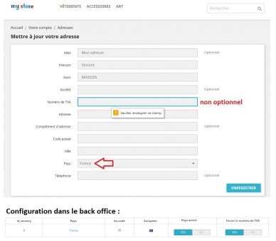 Force the VAT number depending on the country