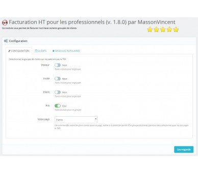 Facturation HT (sans TVA) pour les pros (1.6 & 1.7) + SuperUser