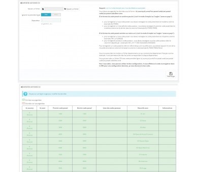 Zones de livraisons et codes postaux