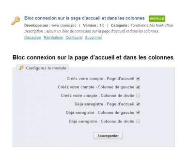 Blocchi di connessione e registrazione home page e colonne