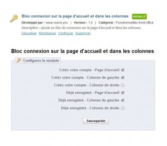 Blocs connexion et inscription en page page d'accueil et dans les colonnes