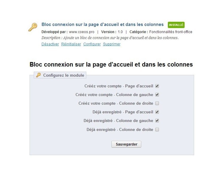 Blocs connexion et inscription en page page d'accueil et dans les colonnes