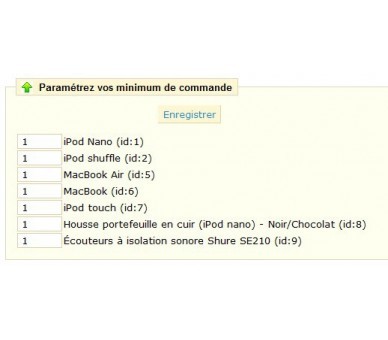 Minimum de commande par produit