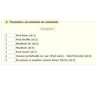 Minimum de commande par produit