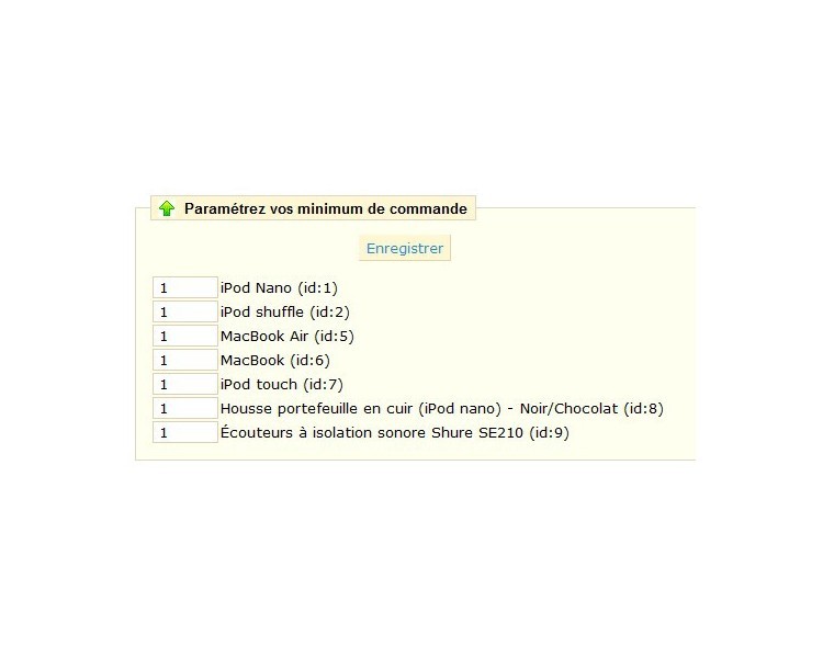 Minimum de commande par produit